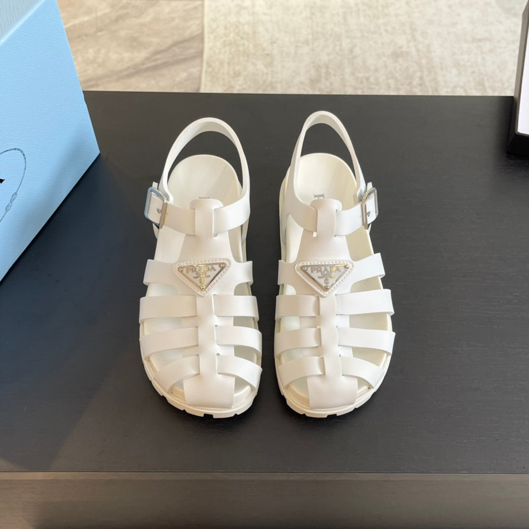 PRA RUBBER FISHERMAN SANDALS WHITE CALFSKIN - 35