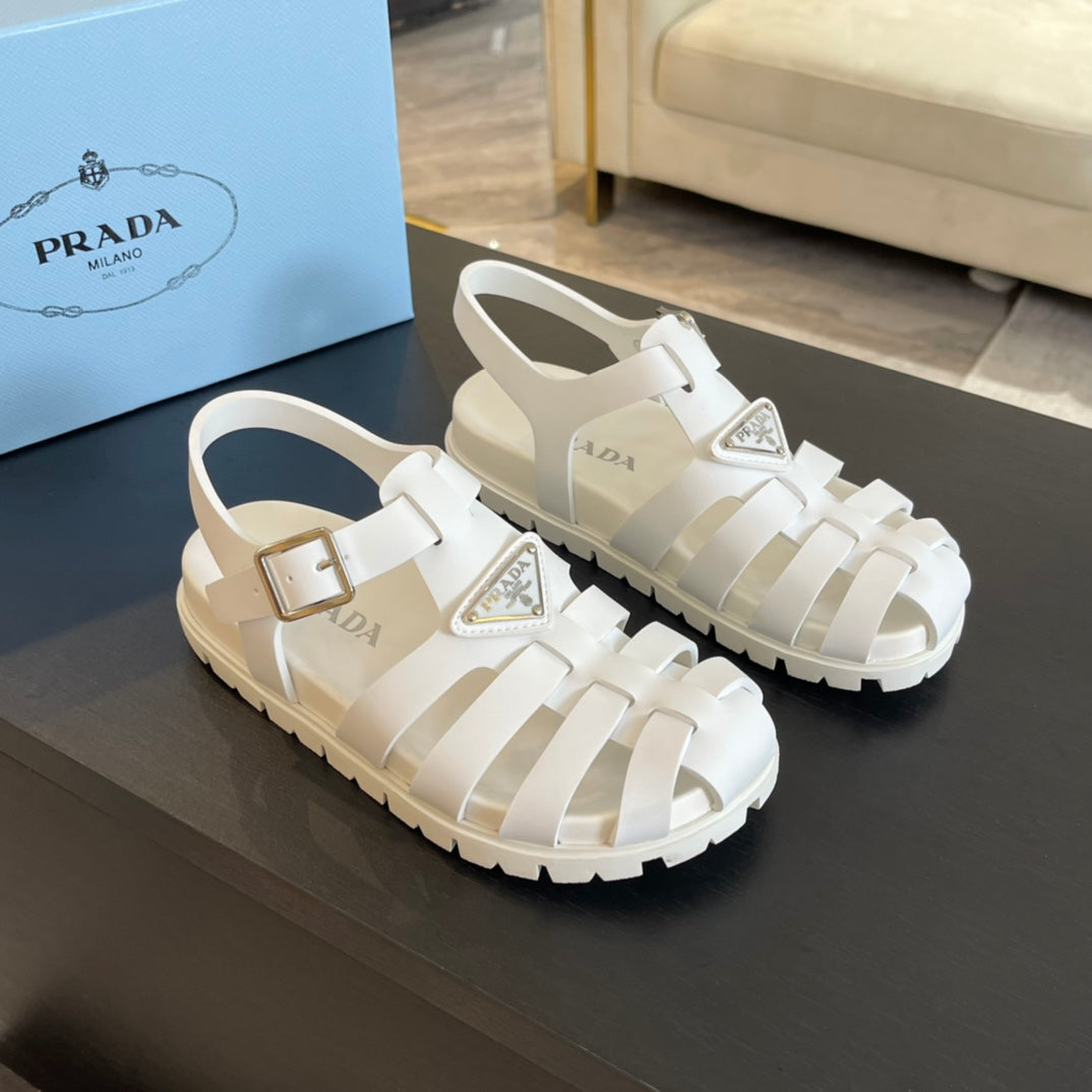 PRA RUBBER FISHERMAN SANDALS WHITE CALFSKIN - 35