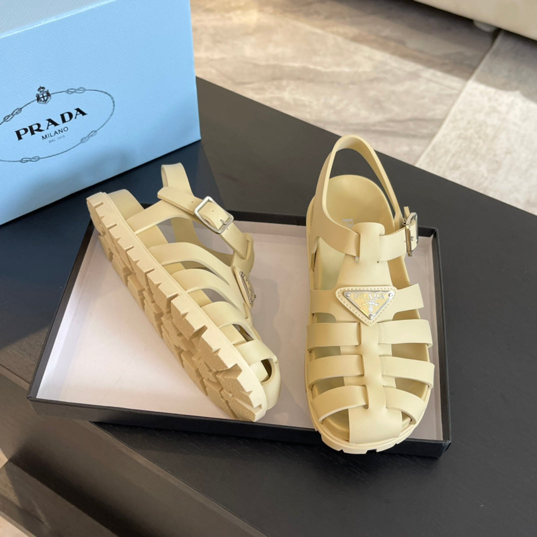 PRA RUBBER FISHERMAN SANDALS BEIGE CALFSKIN - 35