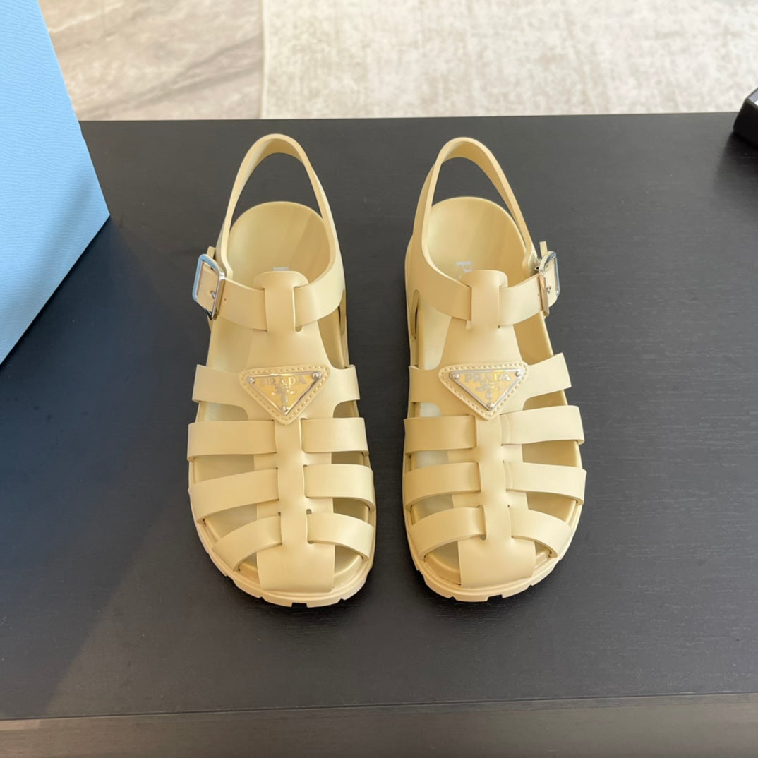 PRA RUBBER FISHERMAN SANDALS BEIGE CALFSKIN - 35