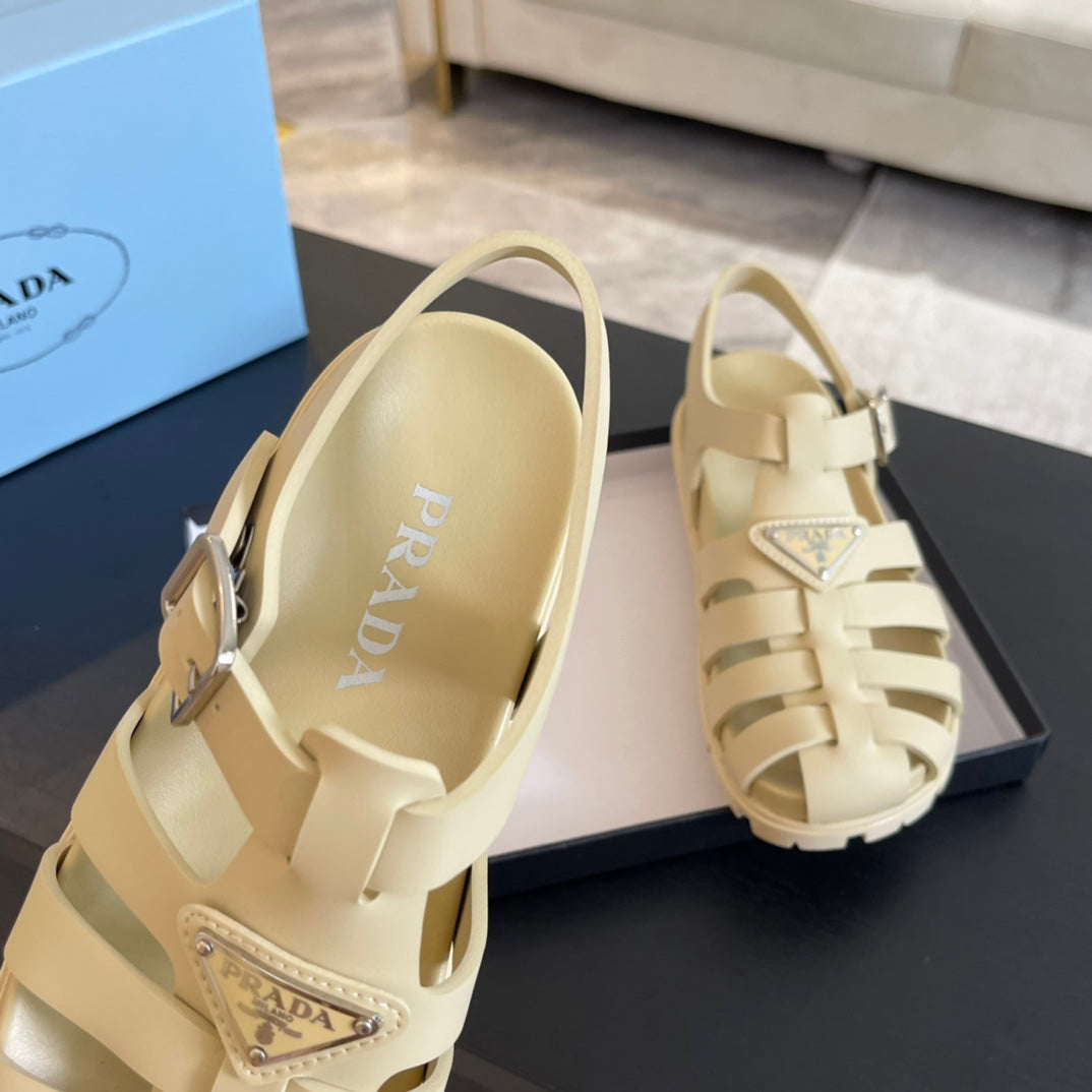 PRA RUBBER FISHERMAN SANDALS BEIGE CALFSKIN - 35