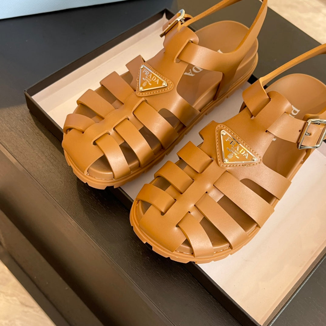 PRA RUBBER FISHERMAN SANDALS BRONZE CALFSKIN - 35