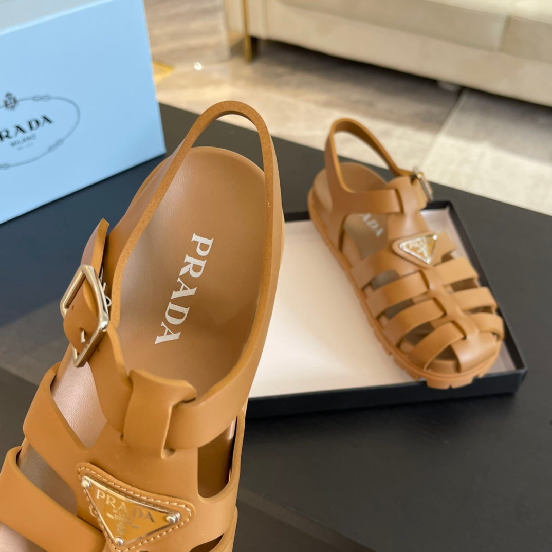 PRA RUBBER FISHERMAN SANDALS BRONZE CALFSKIN - 35