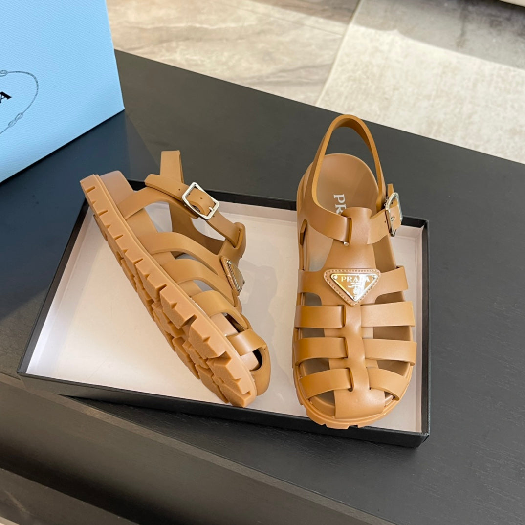 PRA RUBBER FISHERMAN SANDALS BRONZE CALFSKIN - 35