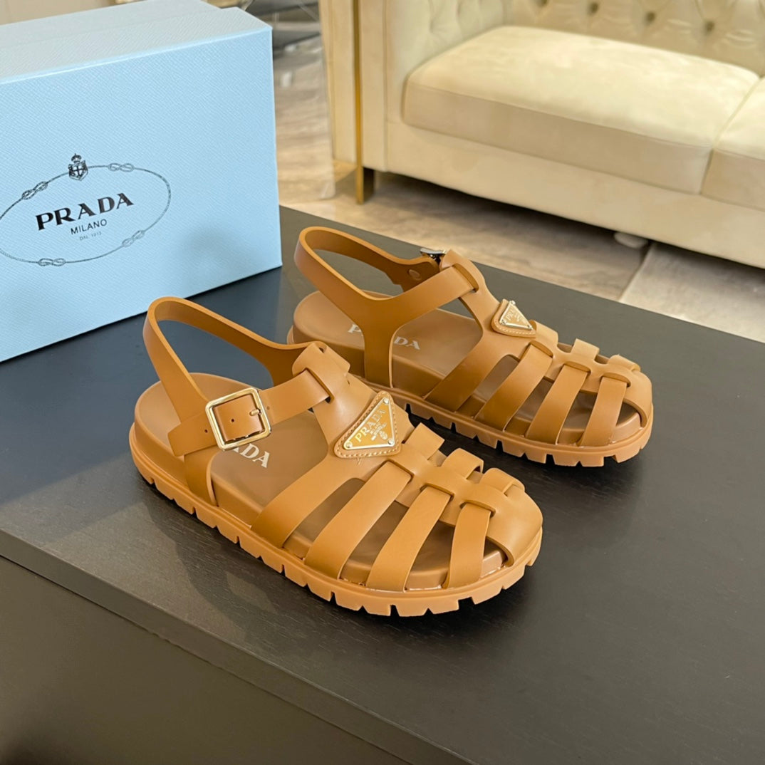 PRA RUBBER FISHERMAN SANDALS BRONZE CALFSKIN - 35
