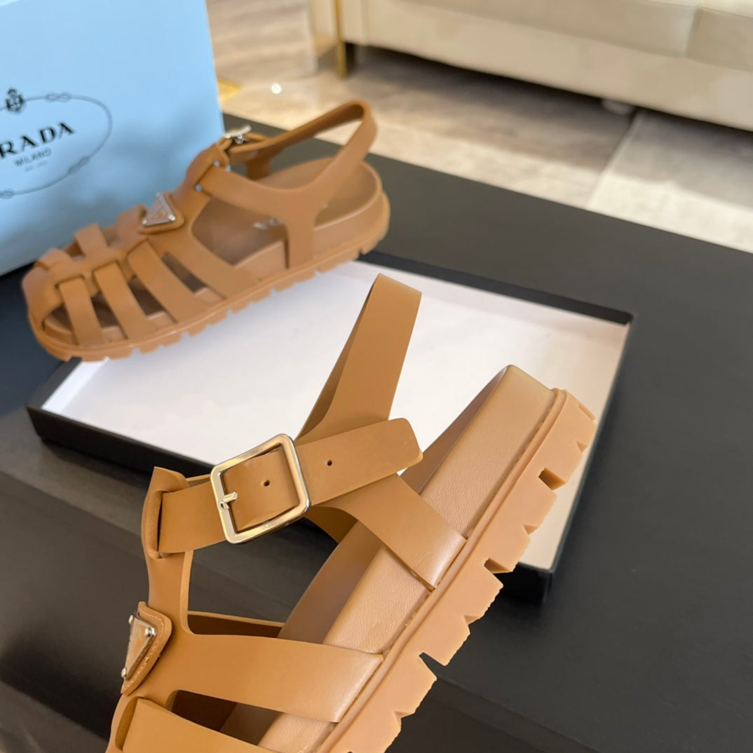 PRA RUBBER FISHERMAN SANDALS BRONZE CALFSKIN - 35