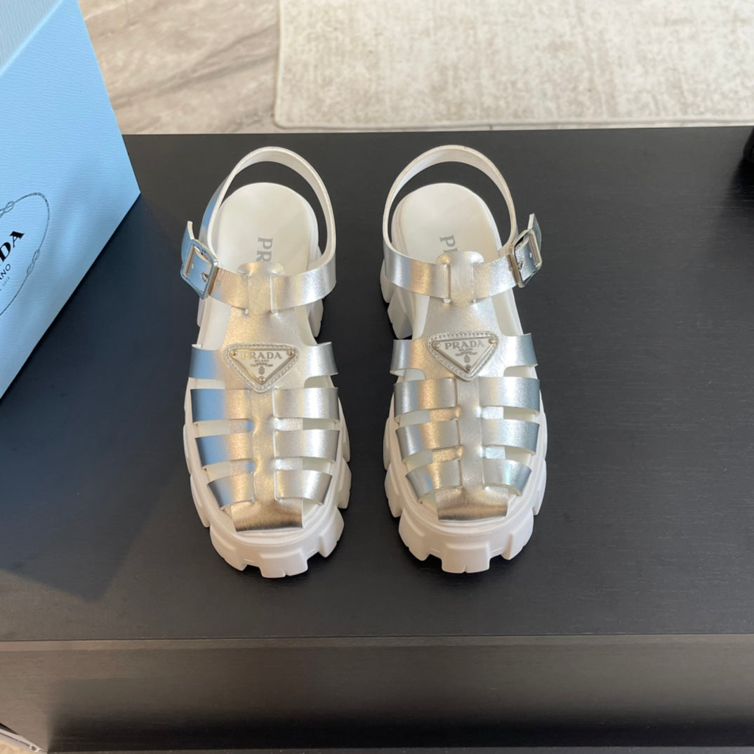 PRA RUBBER MONOLITH SANDALS SILVER CALFSKIN - 35