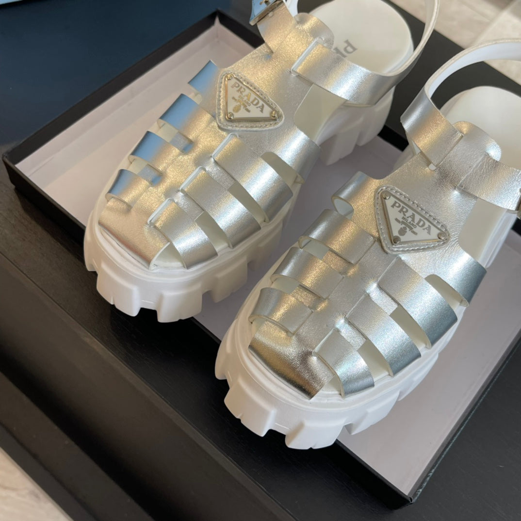 PRA RUBBER MONOLITH SANDALS SILVER CALFSKIN - 35