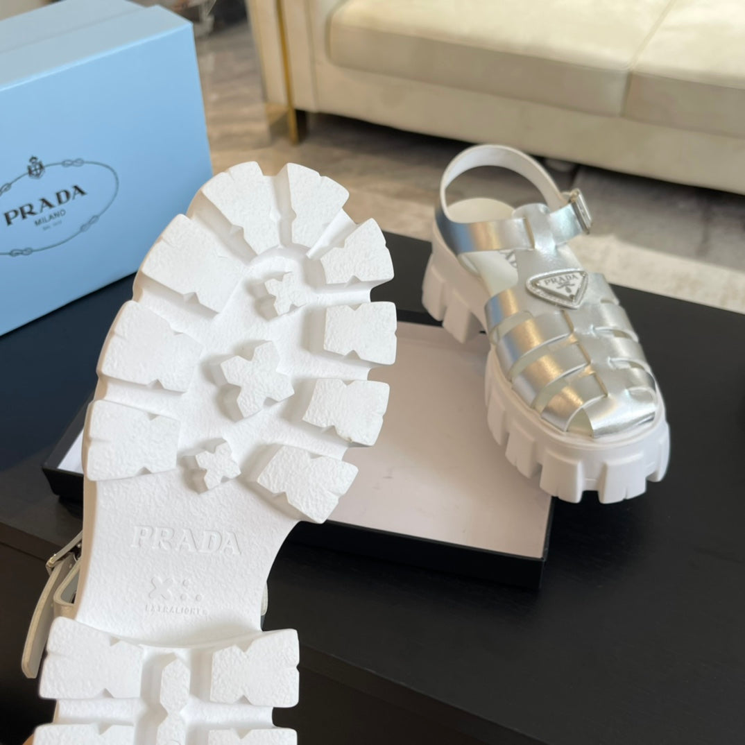 PRA RUBBER MONOLITH SANDALS SILVER CALFSKIN - 35
