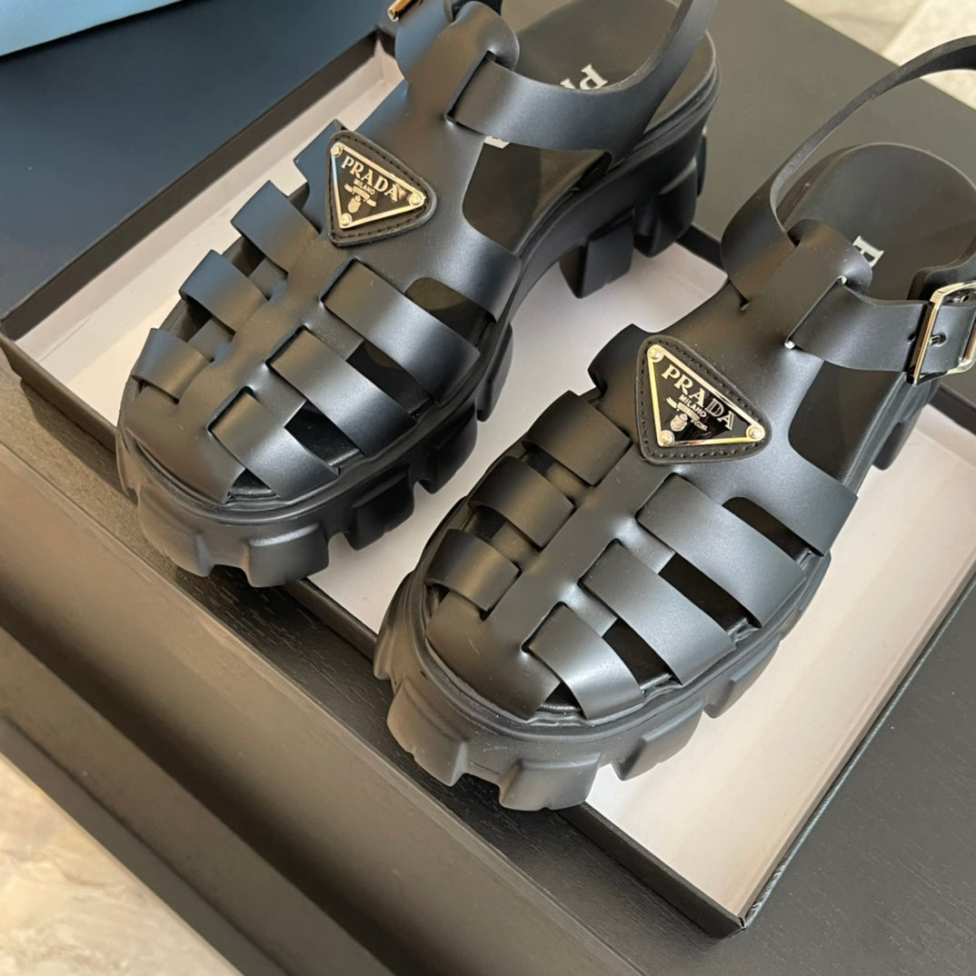 PRA RUBBER MONOLITH SANDALS BLACK CALFSKIN - 35