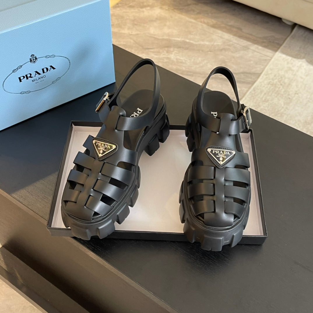 PRA RUBBER MONOLITH SANDALS BLACK CALFSKIN - 35