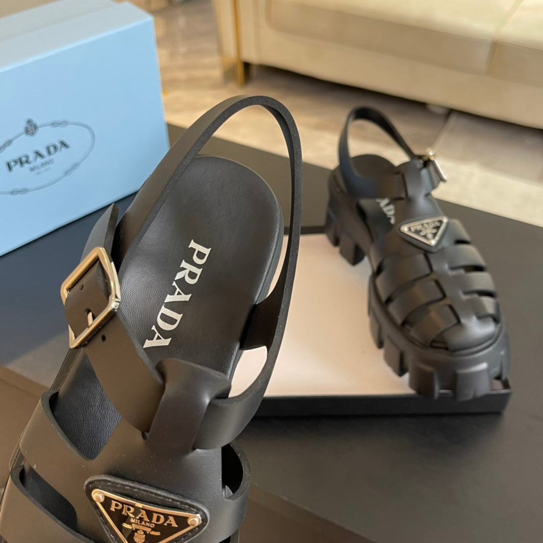 PRA RUBBER MONOLITH SANDALS BLACK CALFSKIN - 35