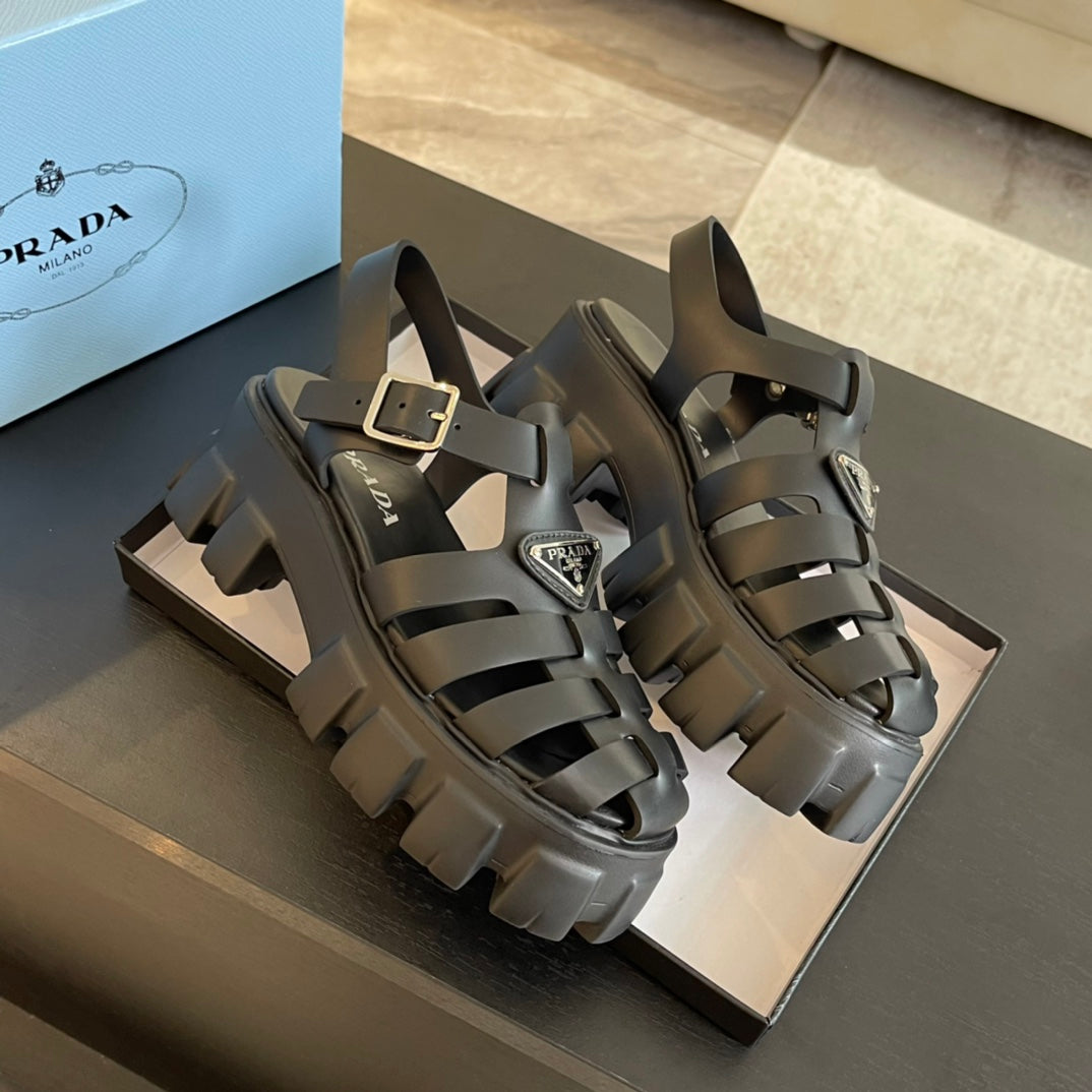PRA RUBBER MONOLITH SANDALS BLACK CALFSKIN - 35