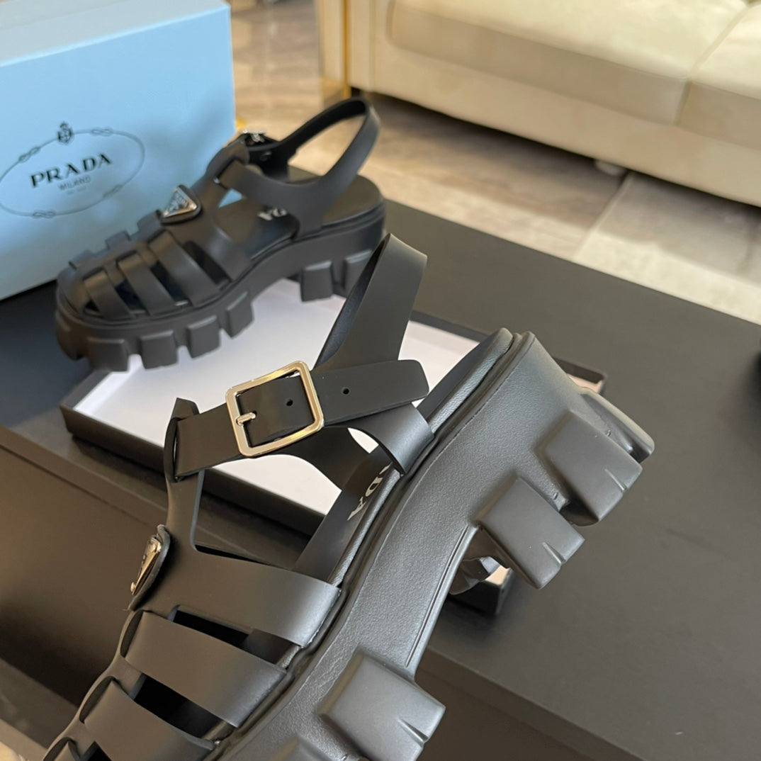 PRA RUBBER MONOLITH SANDALS BLACK CALFSKIN - 35