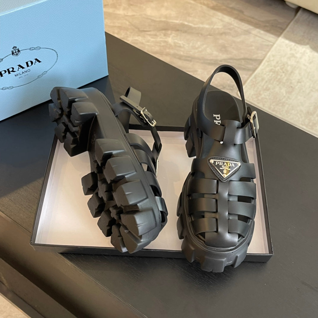 PRA RUBBER MONOLITH SANDALS BLACK CALFSKIN - 35