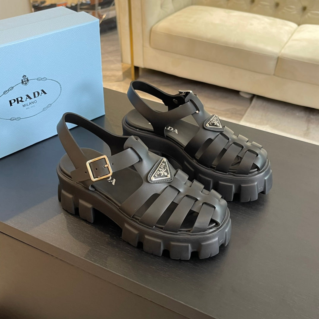 PRA RUBBER MONOLITH SANDALS BLACK CALFSKIN - 35
