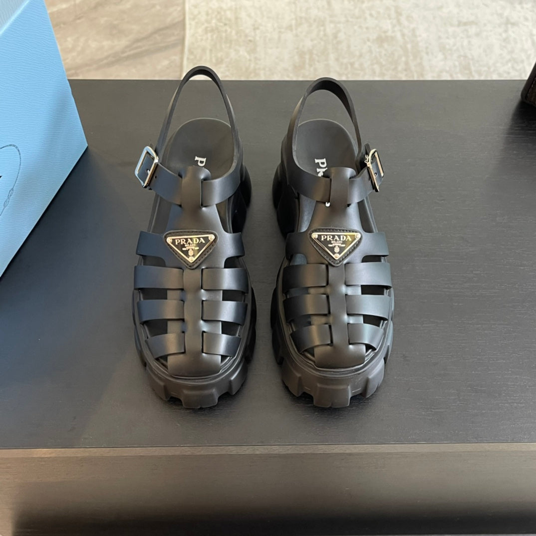 PRA RUBBER MONOLITH SANDALS BLACK CALFSKIN - 35