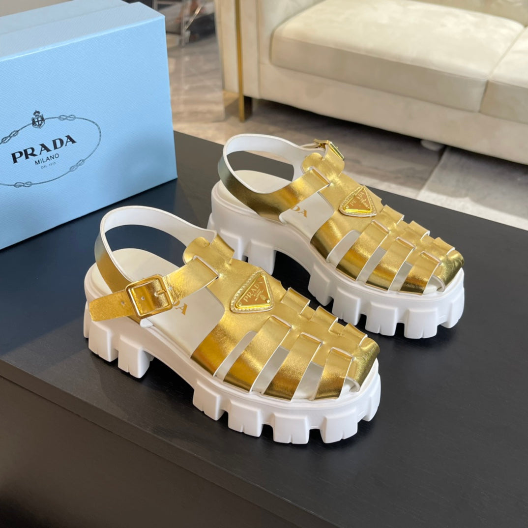 PRA RUBBER MONOLITH SANDALS METALLIC GOLD CALFSKIN - 35