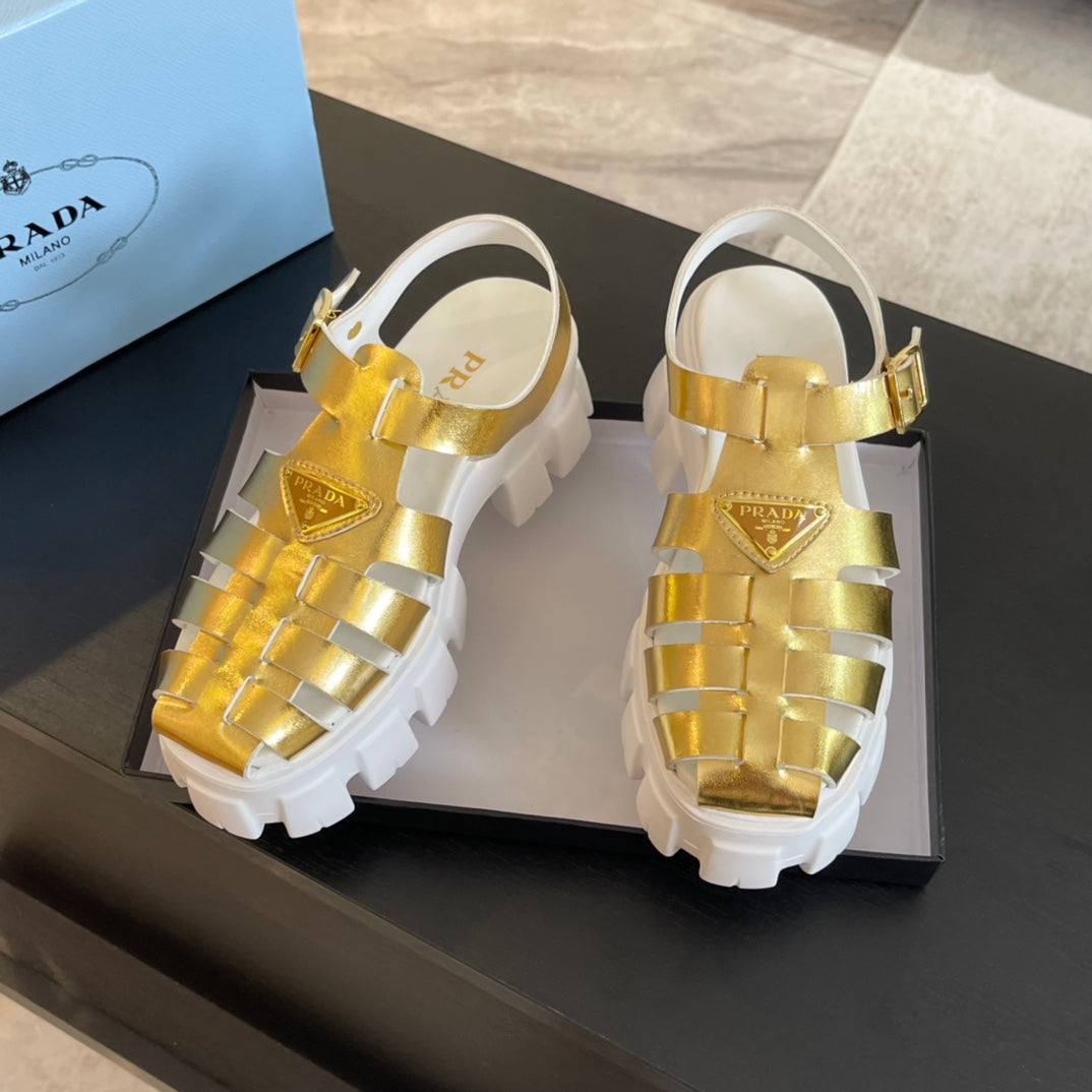 PRA RUBBER MONOLITH SANDALS METALLIC GOLD CALFSKIN - 35