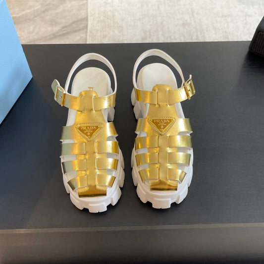PRA RUBBER MONOLITH SANDALS METALLIC GOLD CALFSKIN - 35