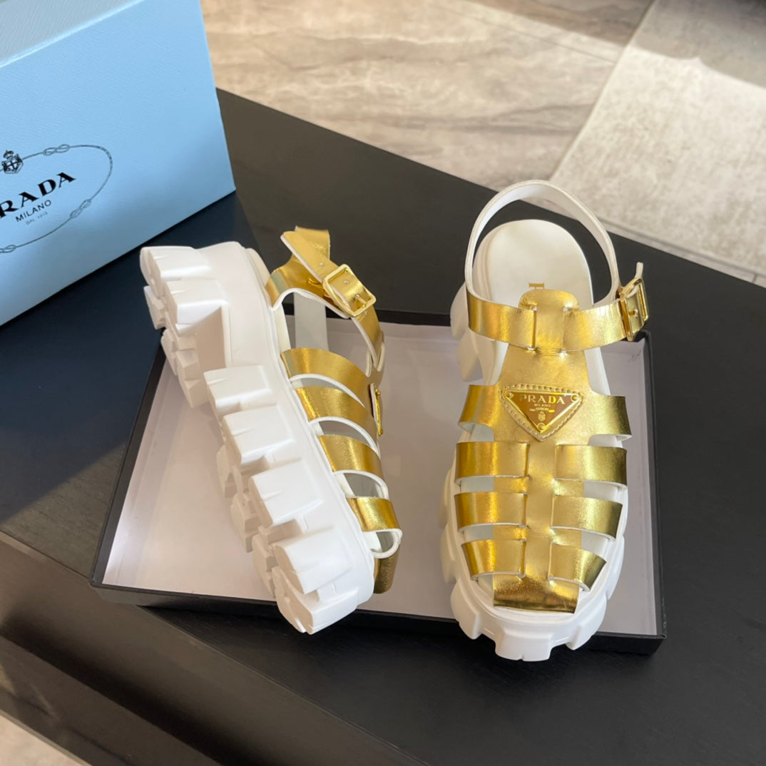 PRA RUBBER MONOLITH SANDALS METALLIC GOLD CALFSKIN - 35