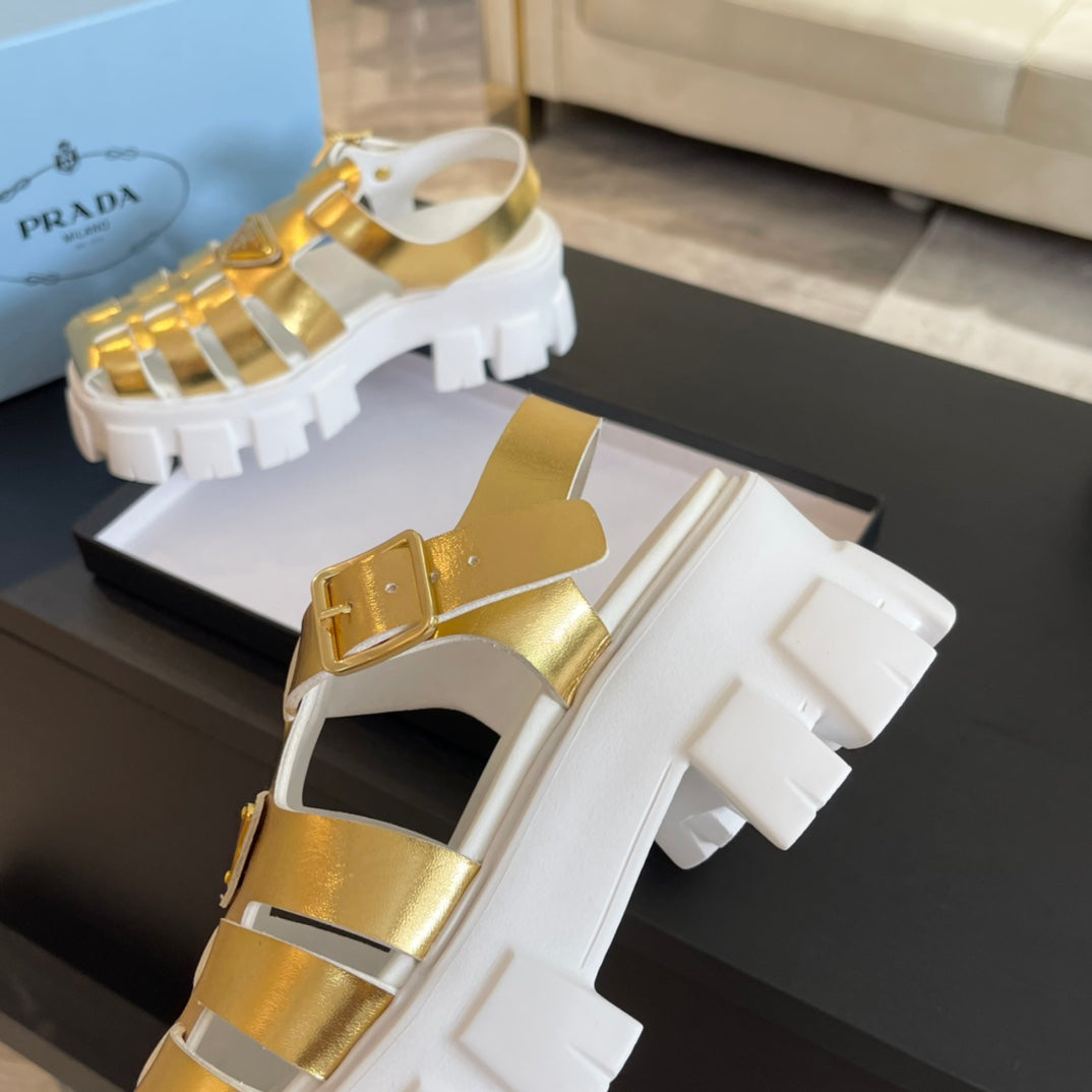 PRA RUBBER MONOLITH SANDALS METALLIC GOLD CALFSKIN - 35