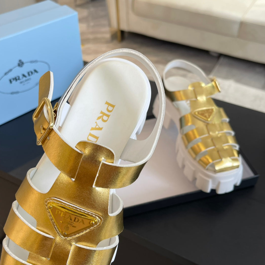 PRA RUBBER MONOLITH SANDALS METALLIC GOLD CALFSKIN - 35