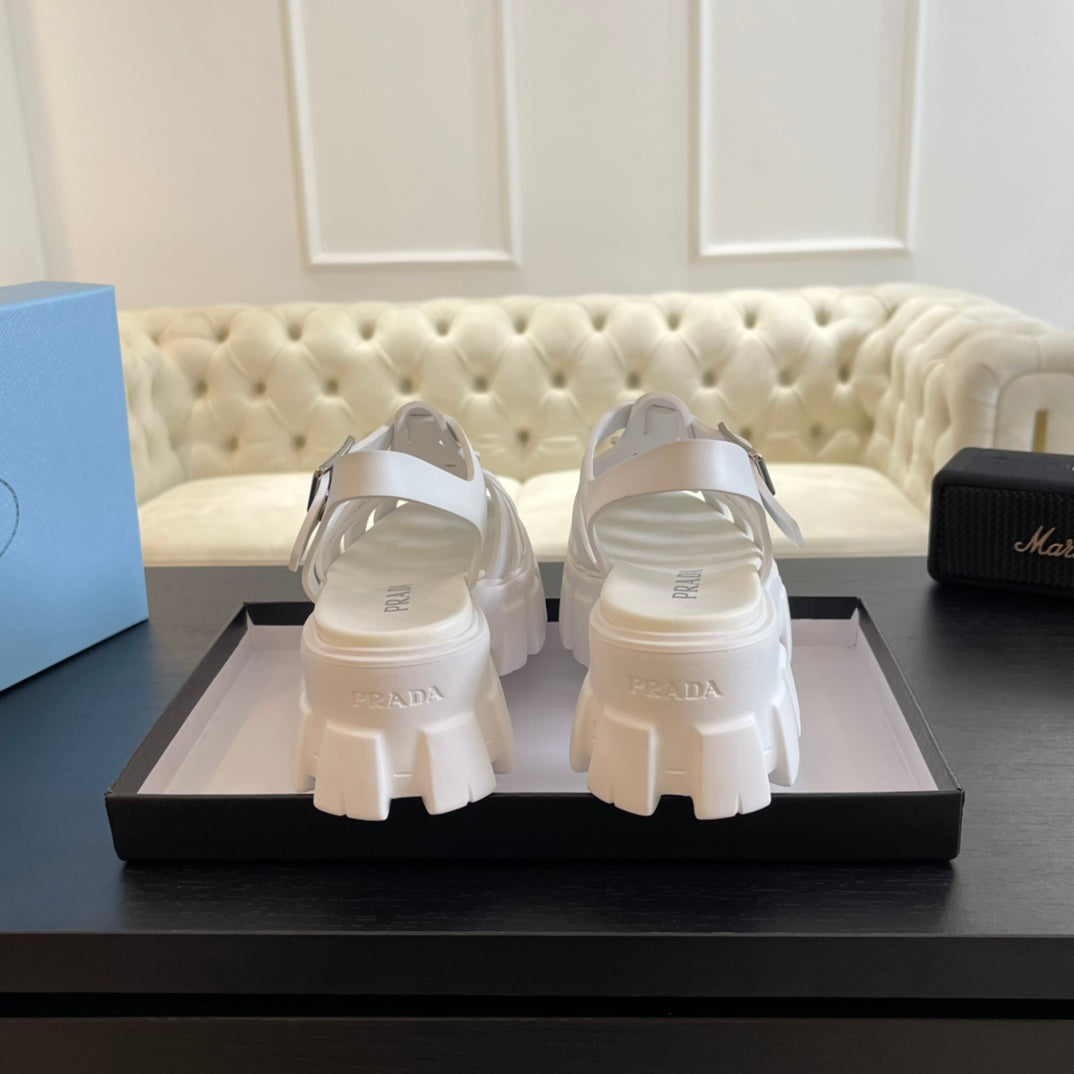 PRA RUBBER MONOLITH SANDALS WHITE CALFSKIN - 35