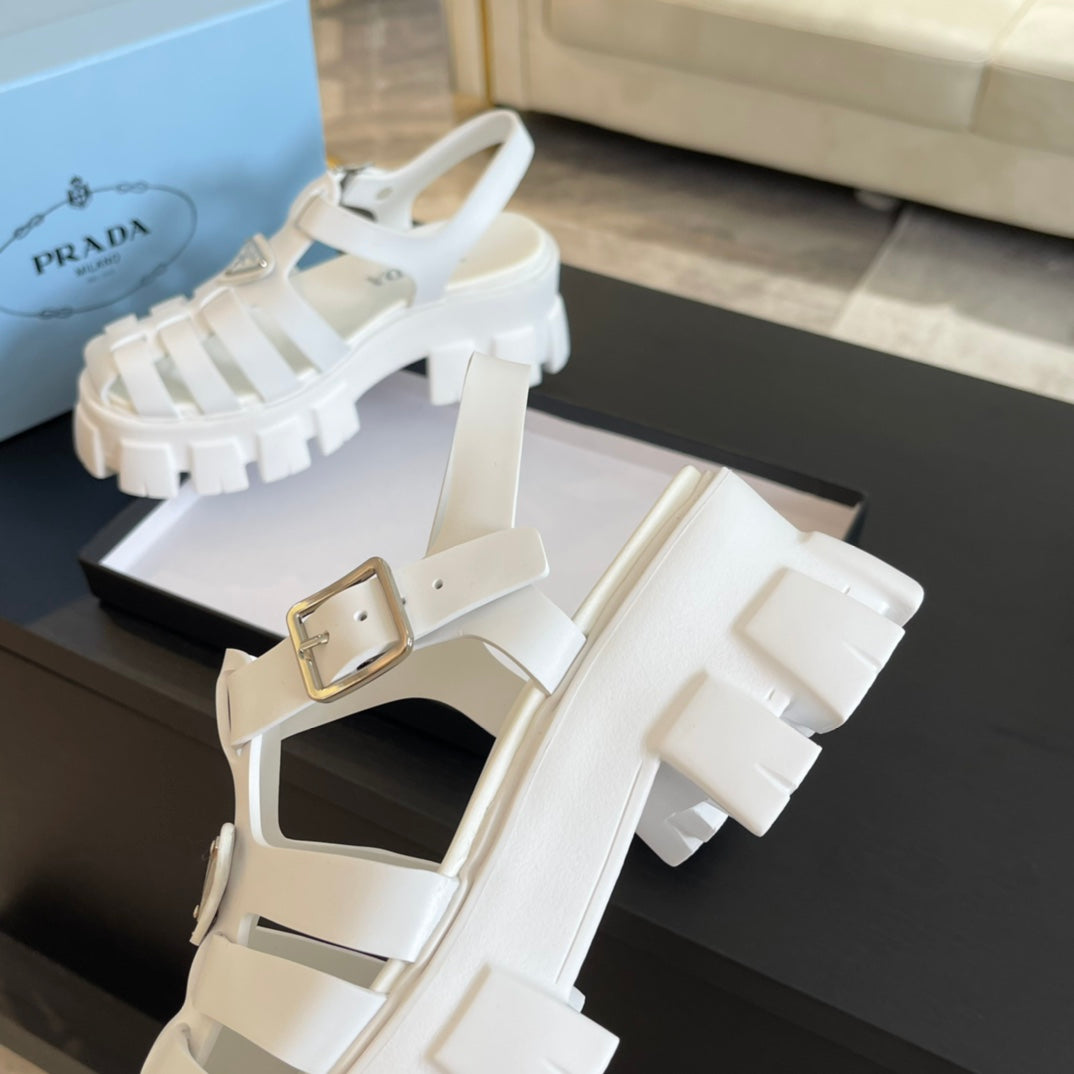 PRA RUBBER MONOLITH SANDALS WHITE CALFSKIN - 35