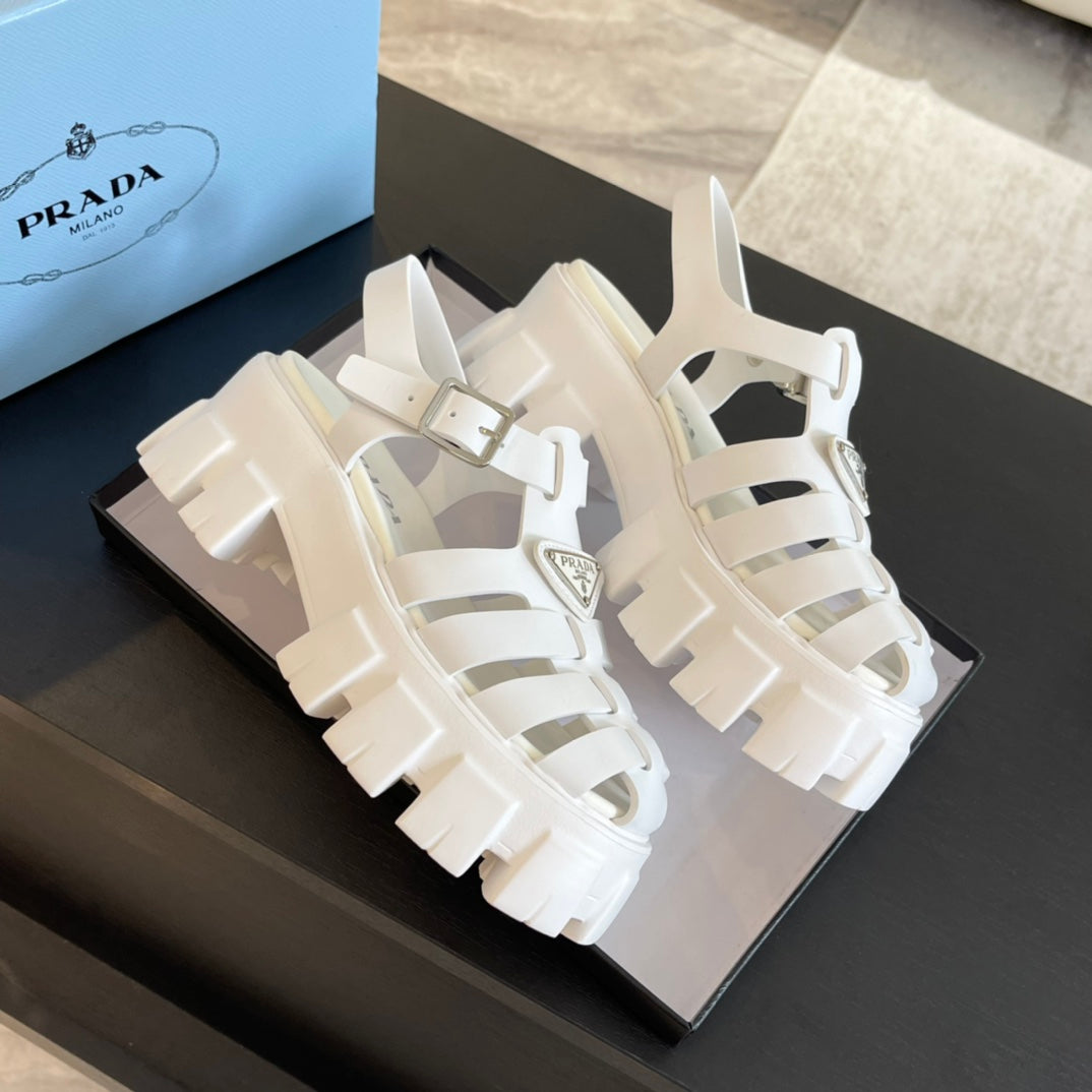 PRA RUBBER MONOLITH SANDALS WHITE CALFSKIN - 35
