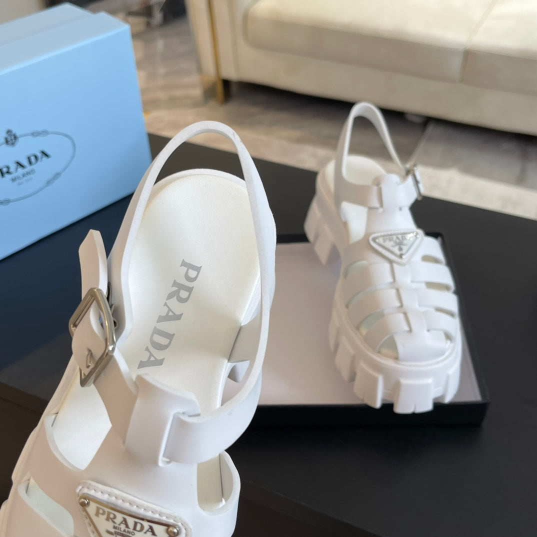 PRA RUBBER MONOLITH SANDALS WHITE CALFSKIN - 35