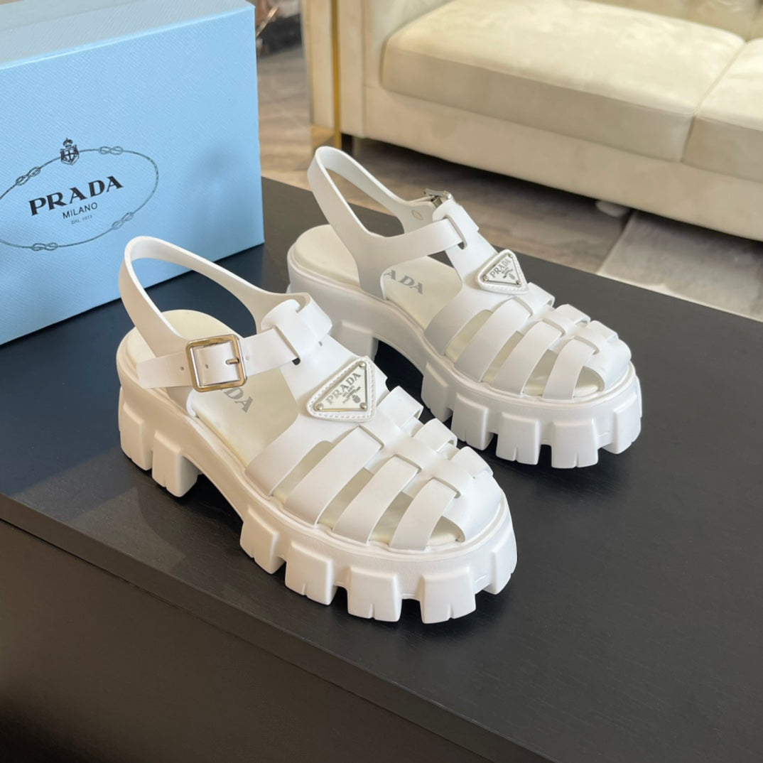 PRA RUBBER MONOLITH SANDALS WHITE CALFSKIN - 35
