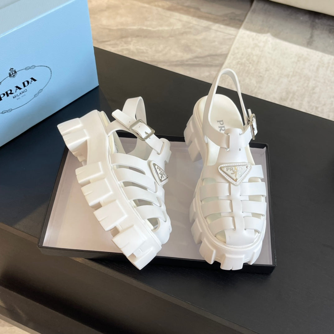 PRA RUBBER MONOLITH SANDALS WHITE CALFSKIN - 35