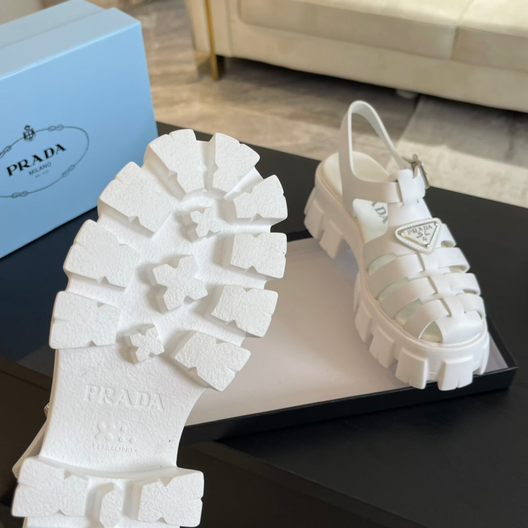 PRA RUBBER MONOLITH SANDALS WHITE CALFSKIN - 35
