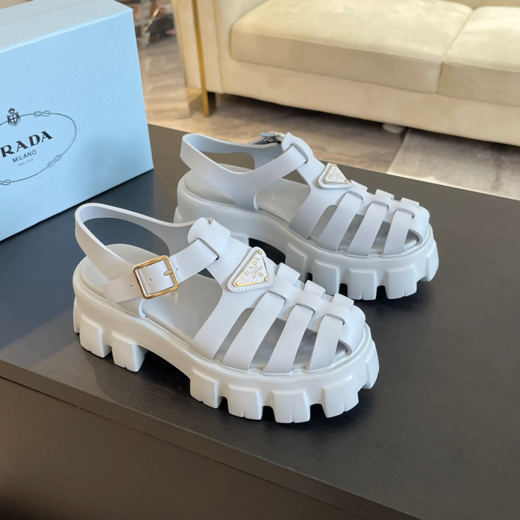 PRA RUBBER MONOLITH SANDALS PASTEL BLUE CALFSKIN - 35