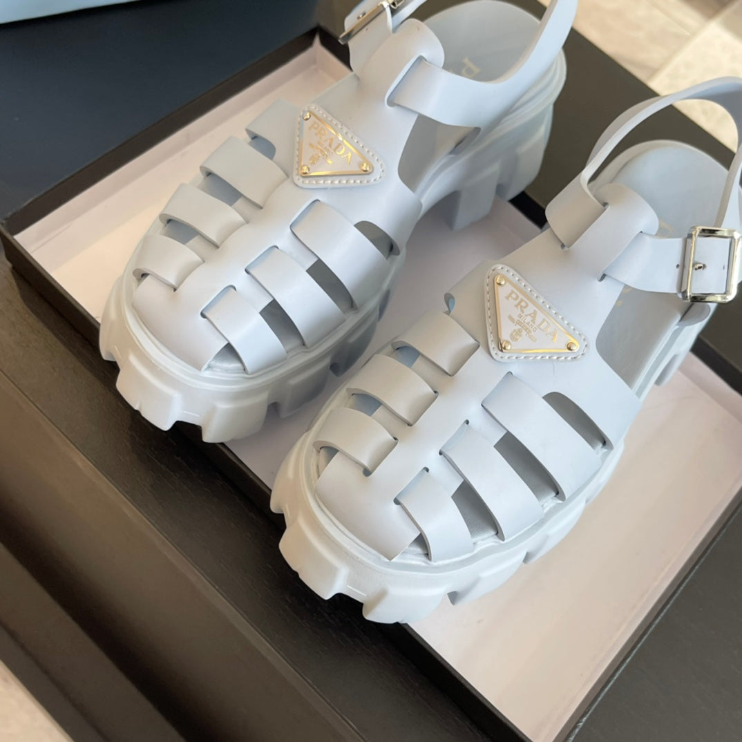PRA RUBBER MONOLITH SANDALS PASTEL BLUE CALFSKIN - 35