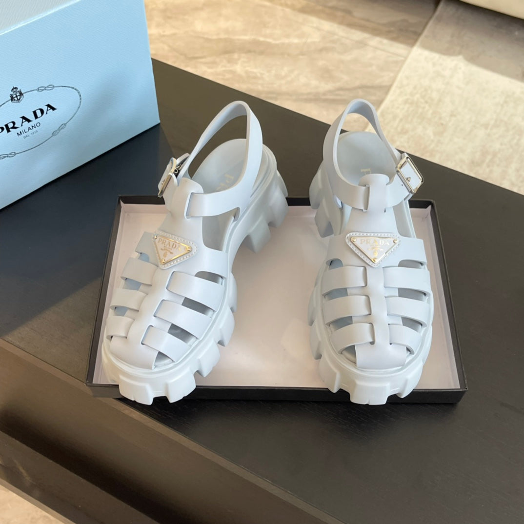 PRA RUBBER MONOLITH SANDALS PASTEL BLUE CALFSKIN - 35