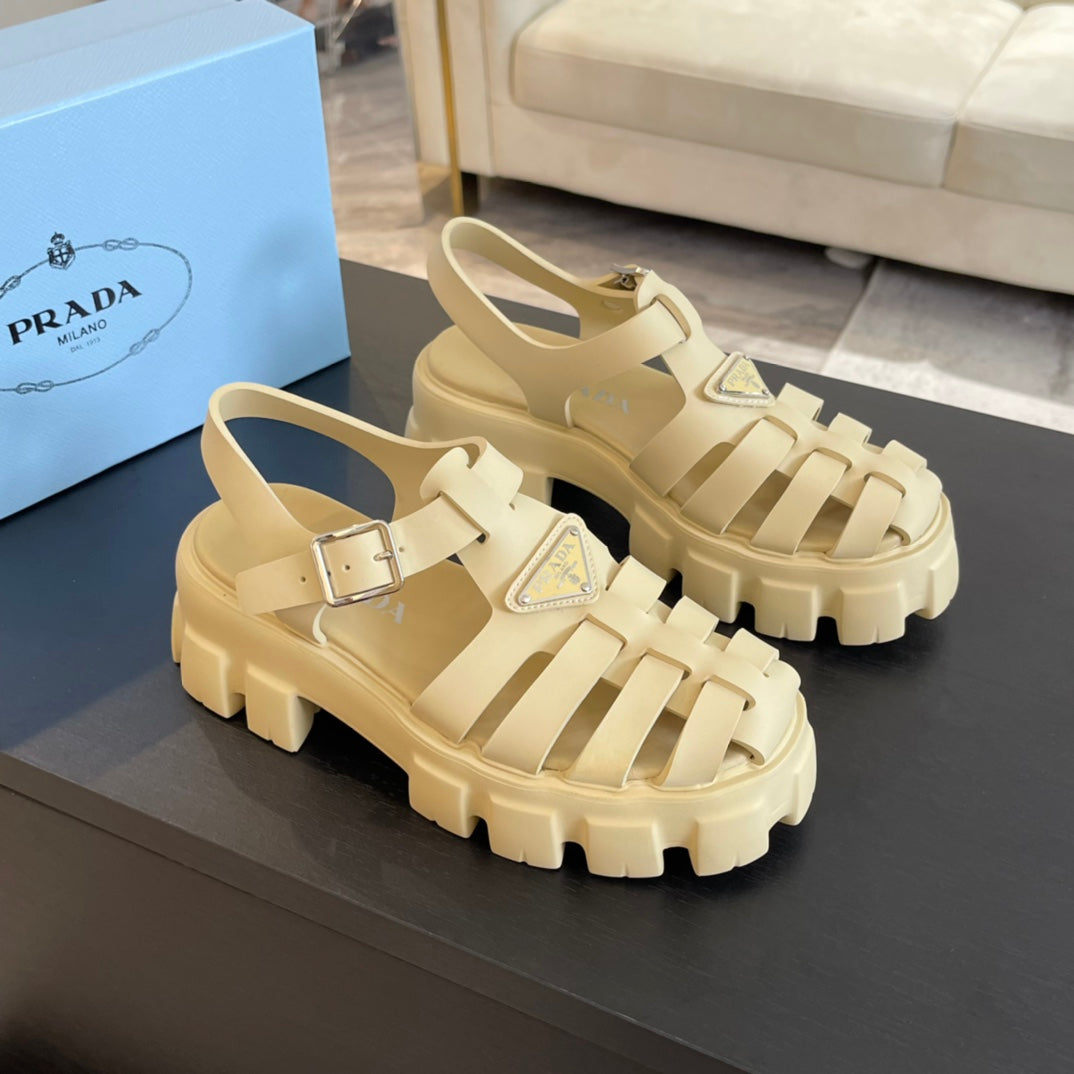 PRA RUBBER MONOLITH SANDALS CREAMY WHITE CALFSKIN - 35