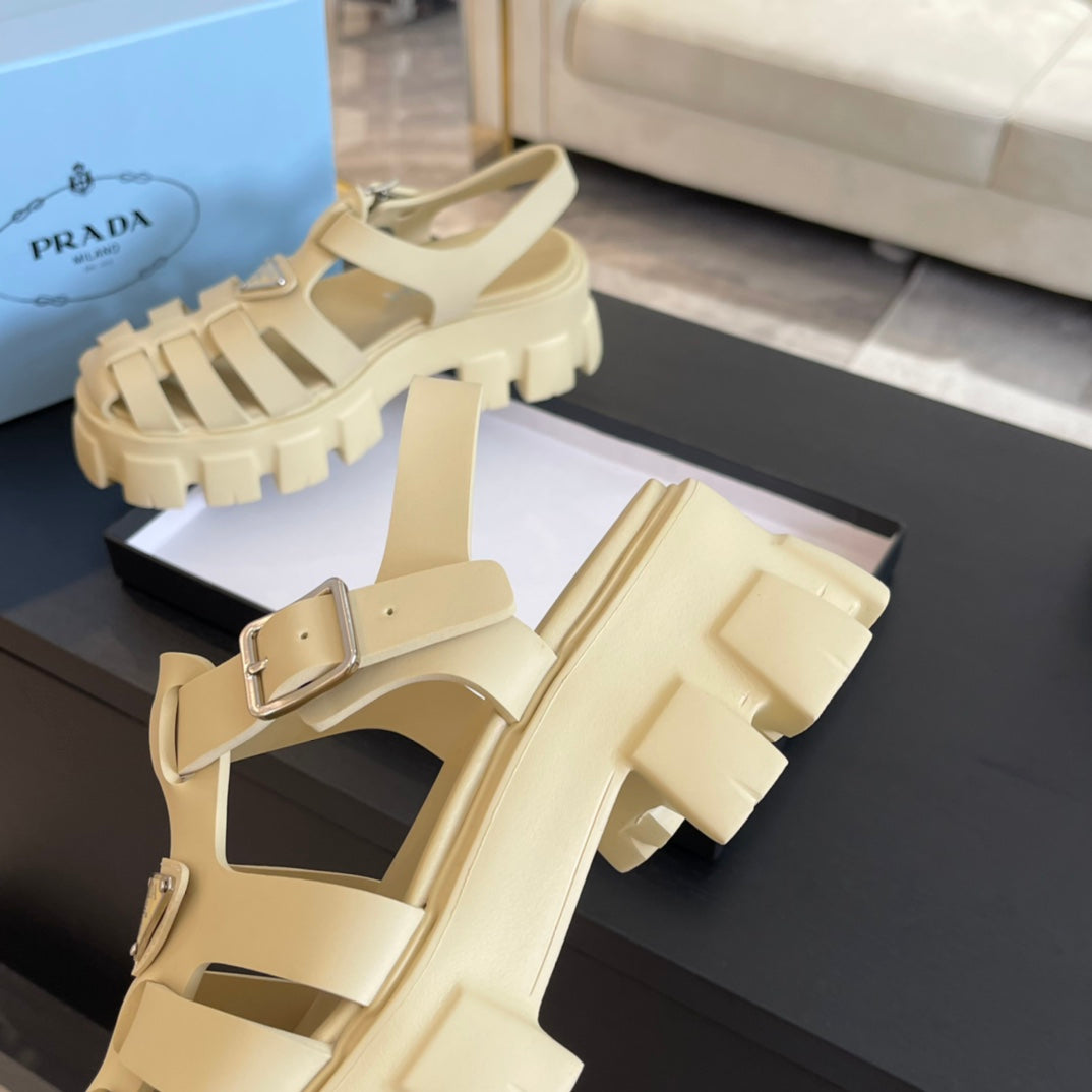 PRA RUBBER MONOLITH SANDALS CREAMY WHITE CALFSKIN - 35