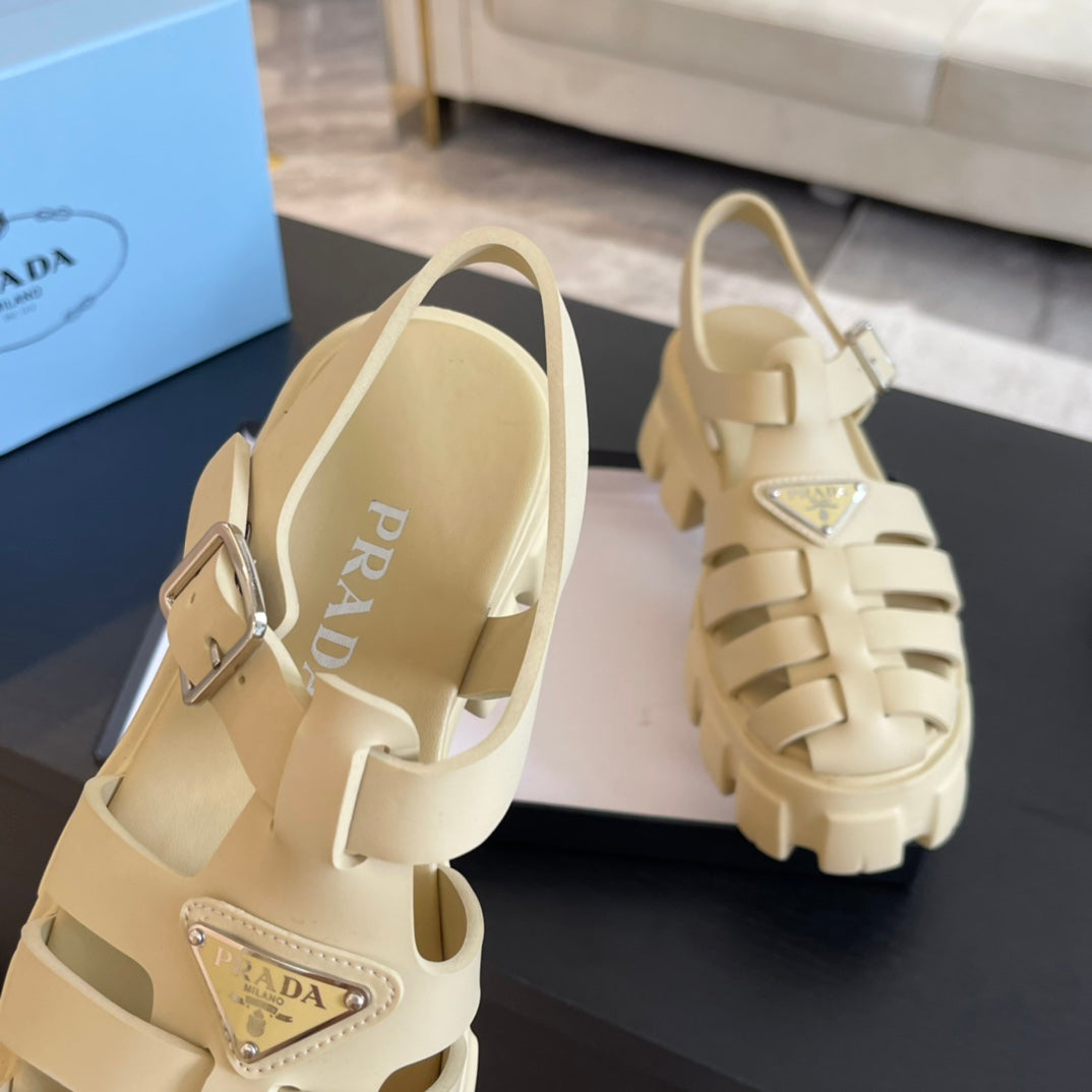 PRA RUBBER MONOLITH SANDALS CREAMY WHITE CALFSKIN - 35