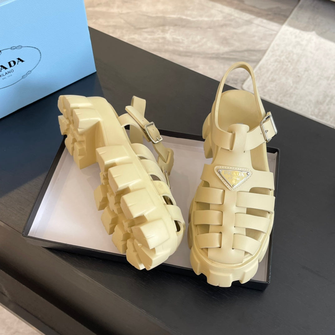 PRA RUBBER MONOLITH SANDALS CREAMY WHITE CALFSKIN - 35