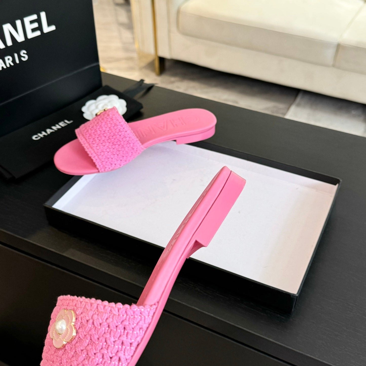 CC BRIGHT PINK WOVEN FLAT SLIPPERS - 35