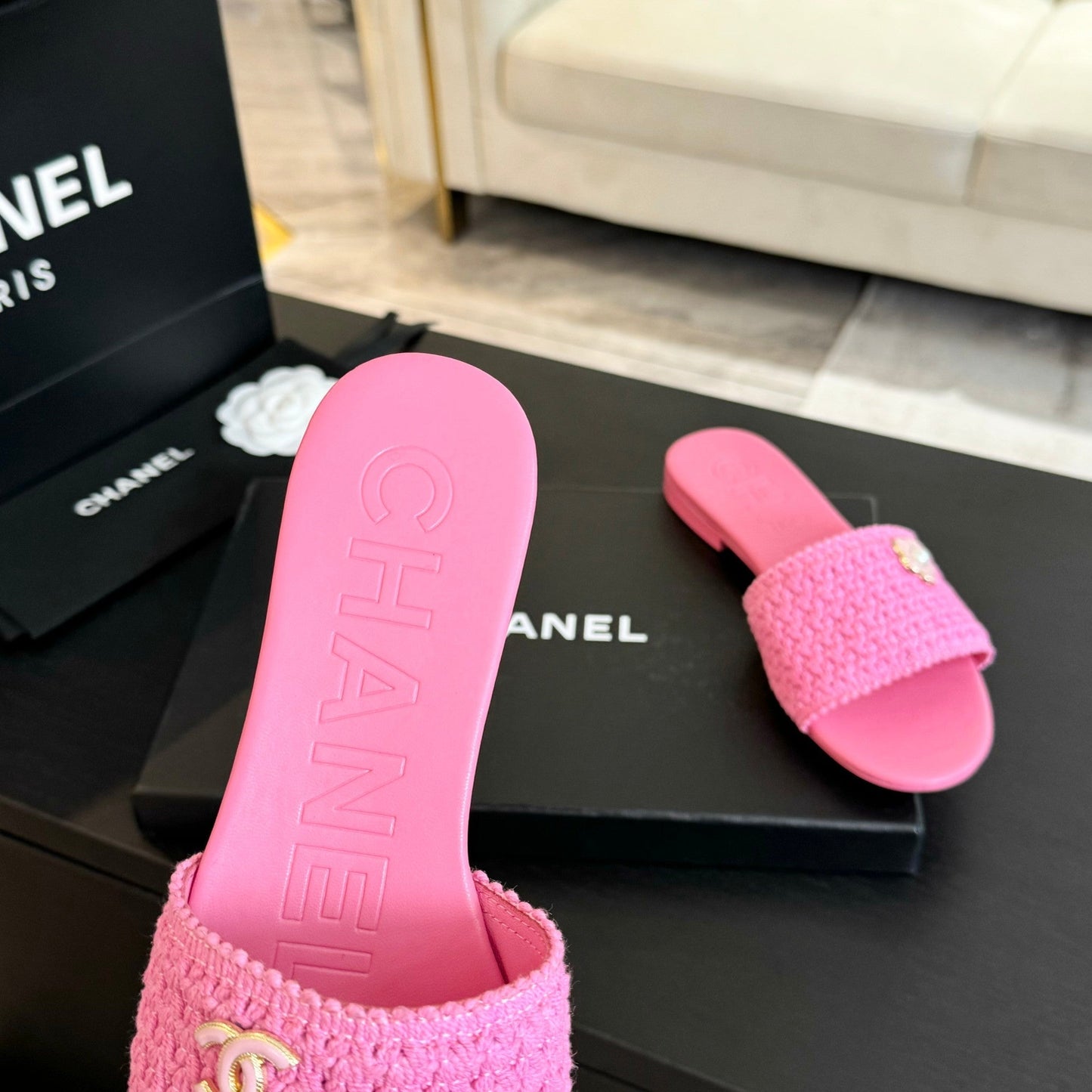 CC BRIGHT PINK WOVEN FLAT SLIPPERS - 35