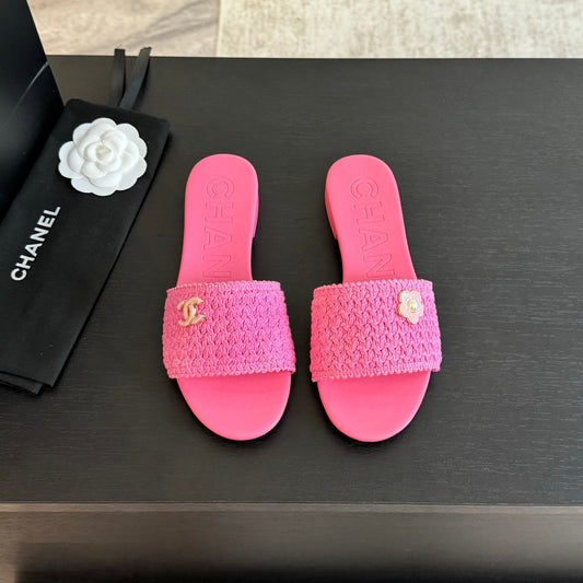 CC BRIGHT PINK WOVEN FLAT SLIPPERS - 35