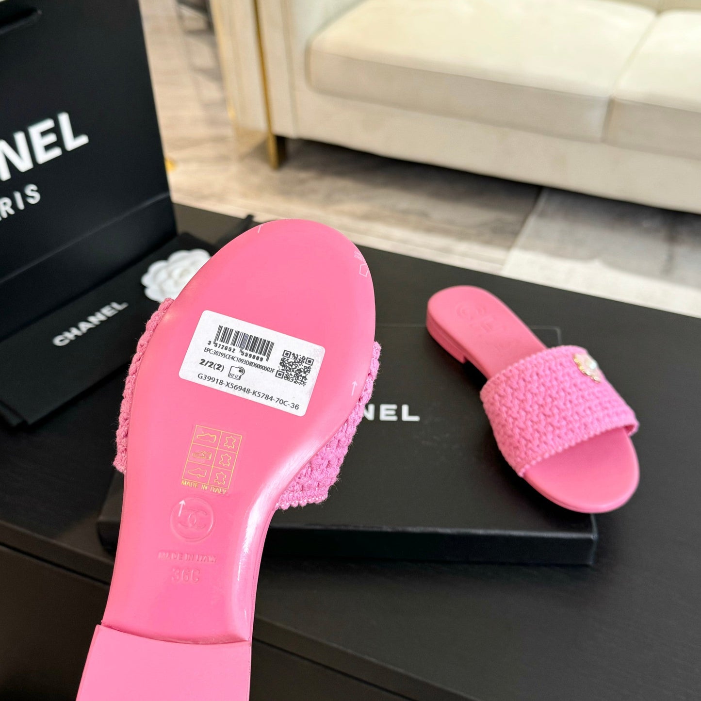 CC BRIGHT PINK WOVEN FLAT SLIPPERS - 35