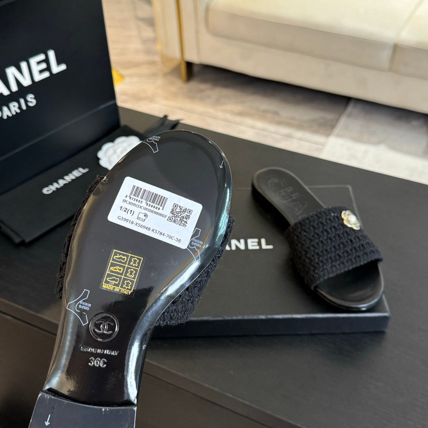 CC BLACK WOVEN FLAT SLIPPERS - 35