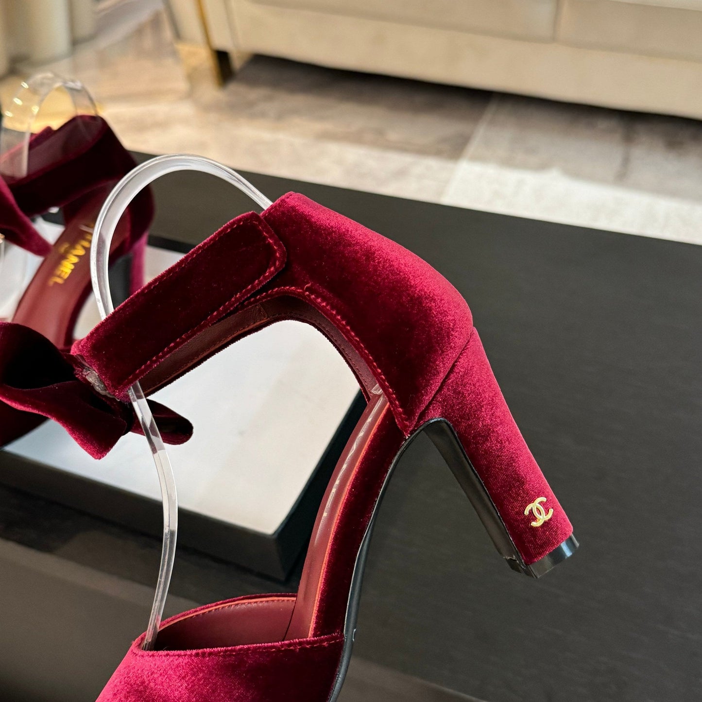 HIGH SANDAL OPEN TOE IN MAROON RED VELVET - 35