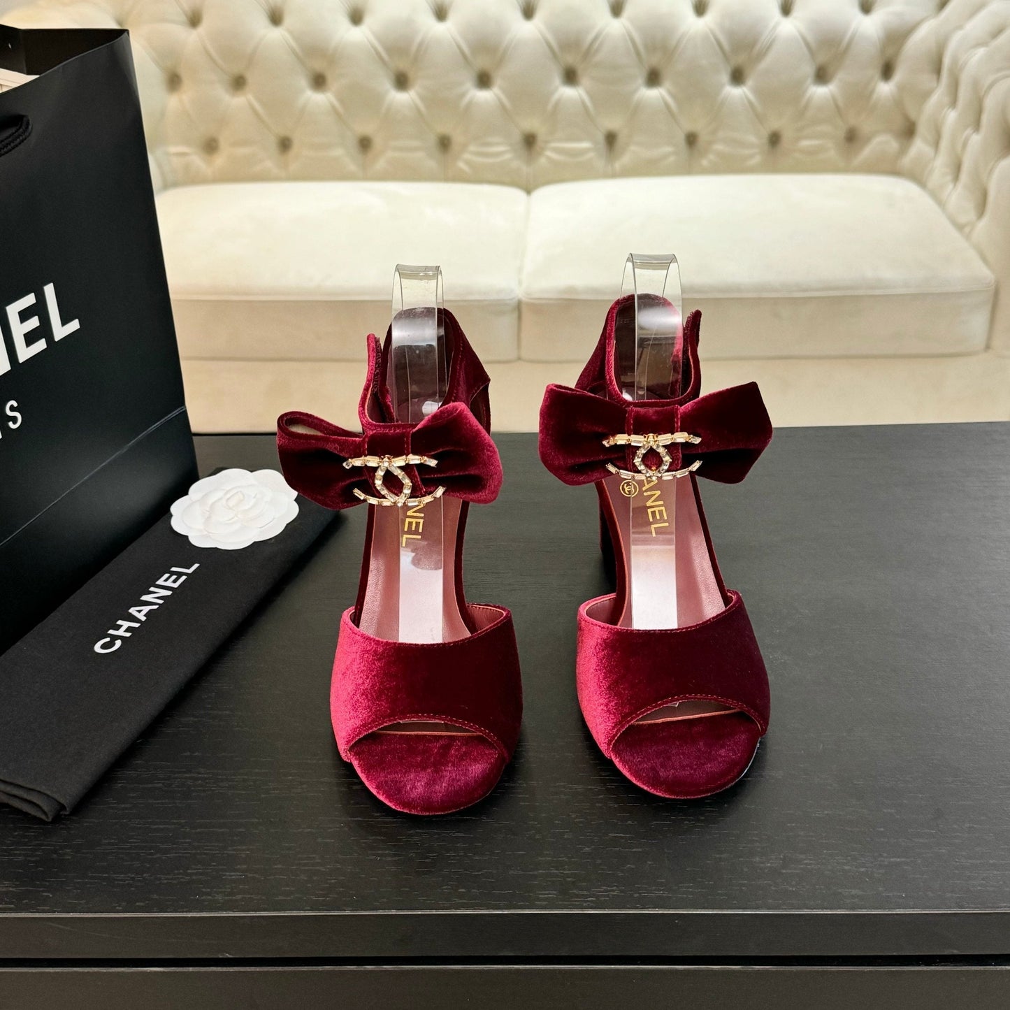 HIGH SANDAL OPEN TOE IN MAROON RED VELVET - 35