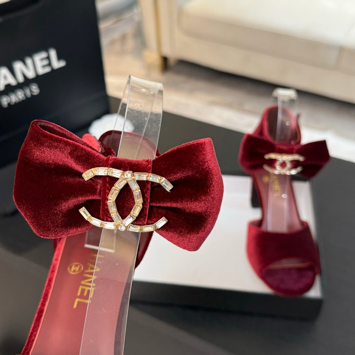 HIGH SANDAL OPEN TOE IN MAROON RED VELVET - 35