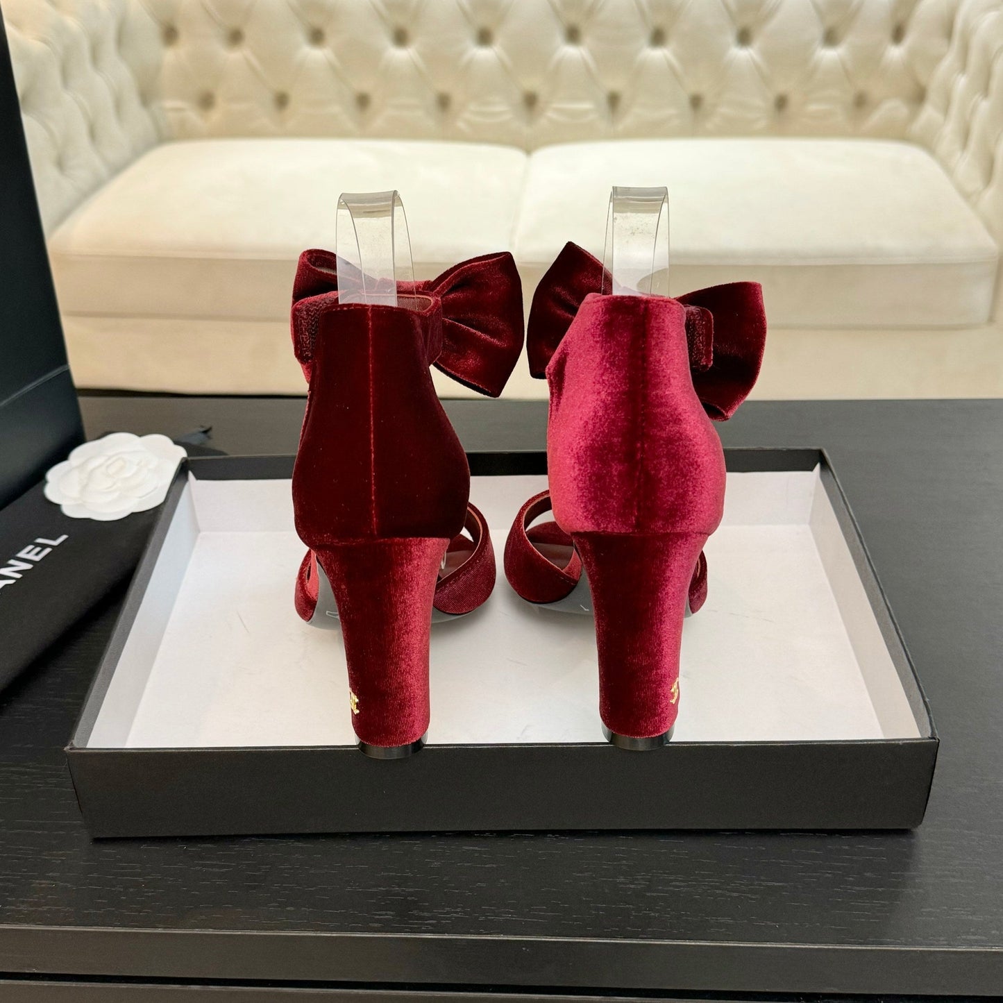HIGH SANDAL OPEN TOE IN MAROON RED VELVET - 35